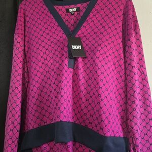 DKNY Pink and Black Patterned Sweater